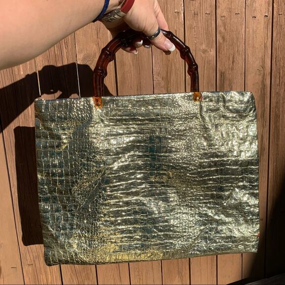 Vintage 60s Lady’s Pride Gold Foil Zipper Handbag - Picture 2 of 11